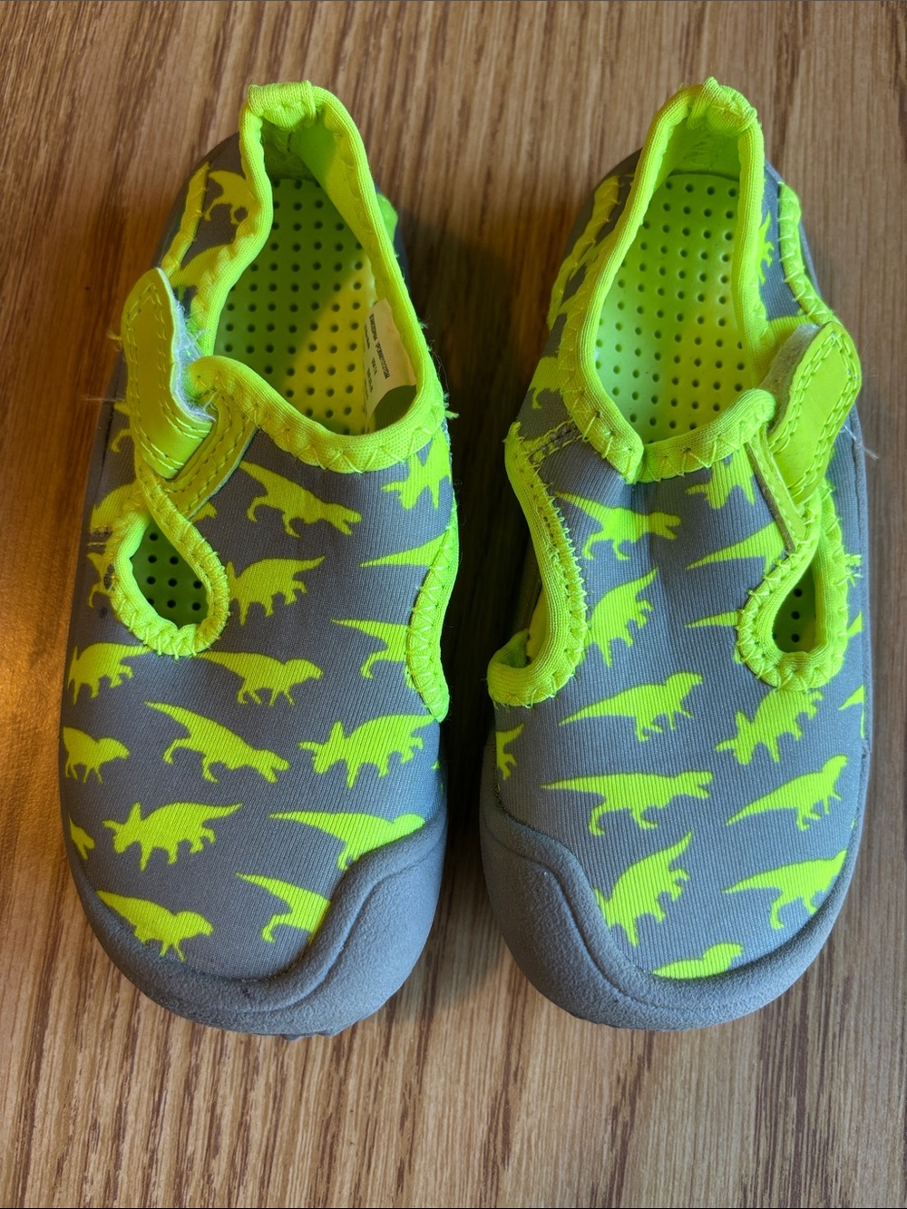 Kids Neon Green Dinosaur Water Shoes - Gray